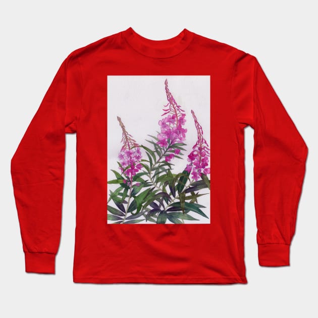 Willowherb watercolour painting Long Sleeve T-Shirt by esvb